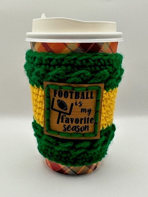 Crocheted Coffee Cup Sleeve - Football